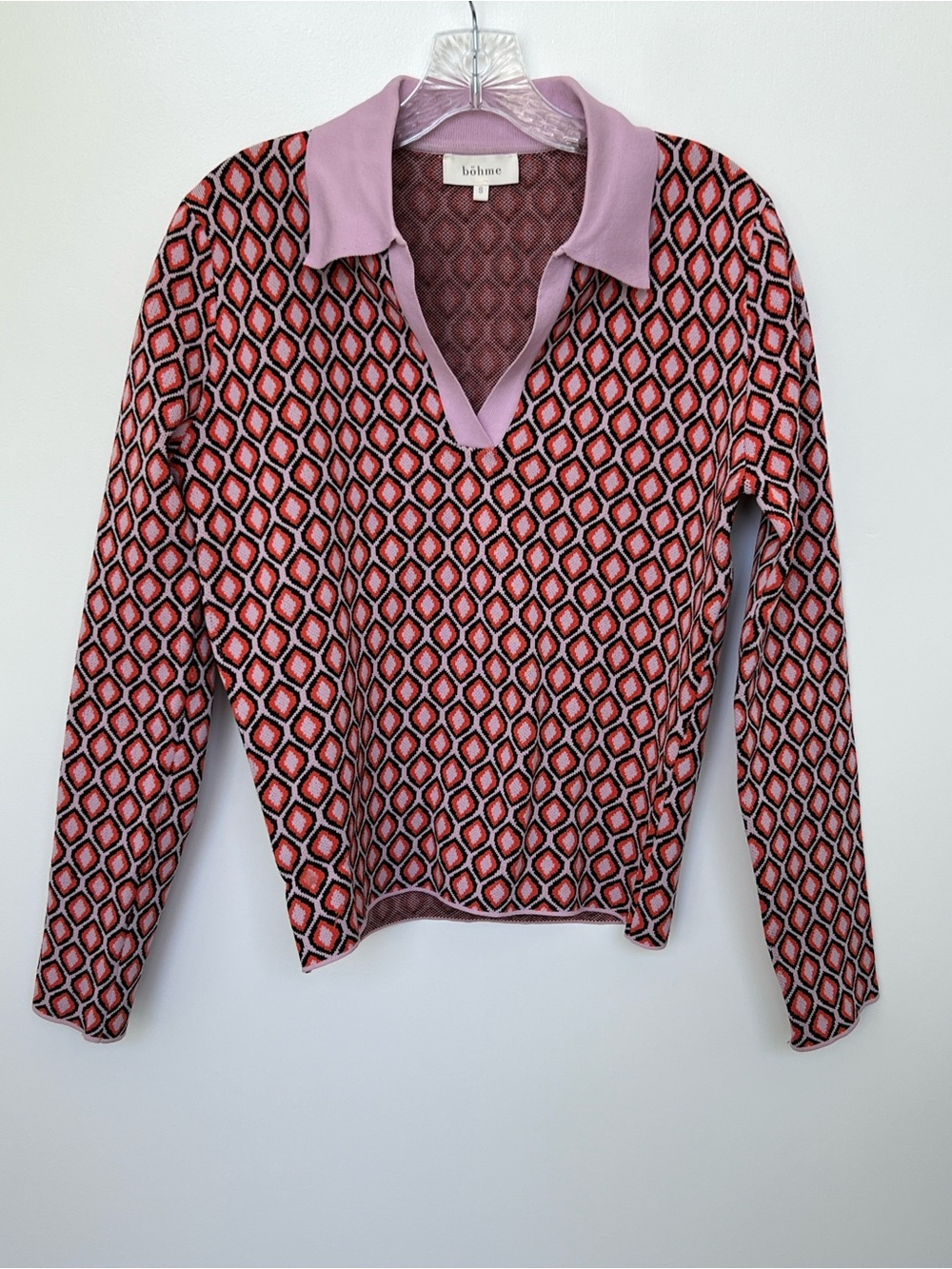 Bohme Pink Geometric Long-Sleeve women’s Polo Top